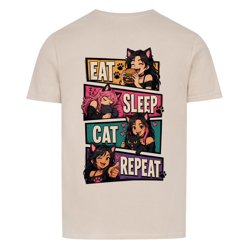 EAT SLEEP CAT REPEAT Basic Shirt Unisex (BACKPRINT)