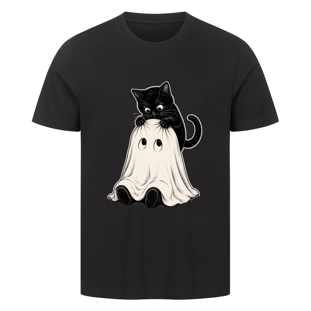 Schwarze Katze und kleiner Geist T-Shirt