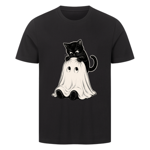 Schwarze Katze und kleiner Geist T-Shirt