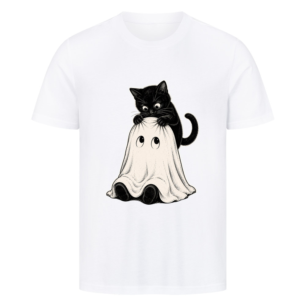 Schwarze Katze und kleiner Geist T-Shirt