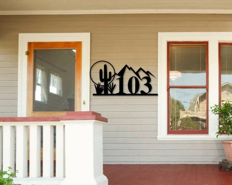 Address Sign Metal Address Sign House Numbers Metal Metal Numbers House Address Numbers Address Sign Cactus Sign Western Address Sign - 10 inches - metal sign