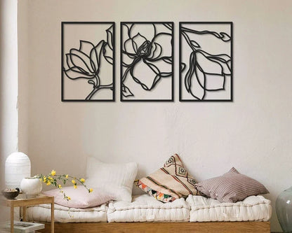 Floral Set Metal Wall Decor Living Room Wall Art Wall Art Bedroom Wall Decor Gold Wall Art 3 Panel Wall Art - 10 inches - metal sign