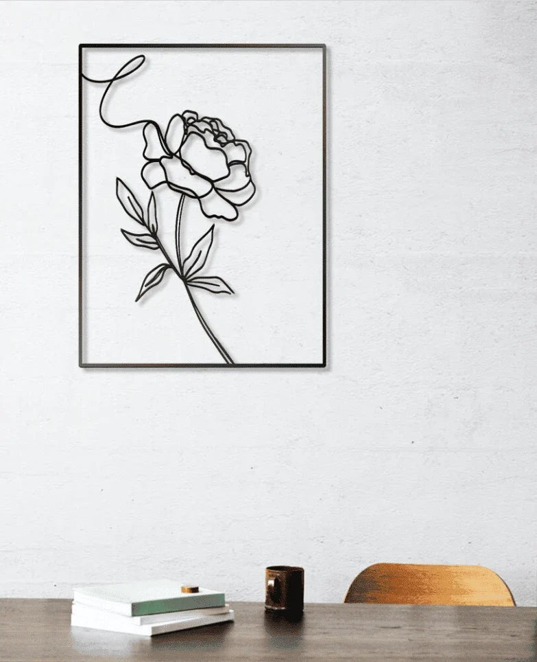 Peony Flower Line Art Metal House Sign - 10 inches - metal sign