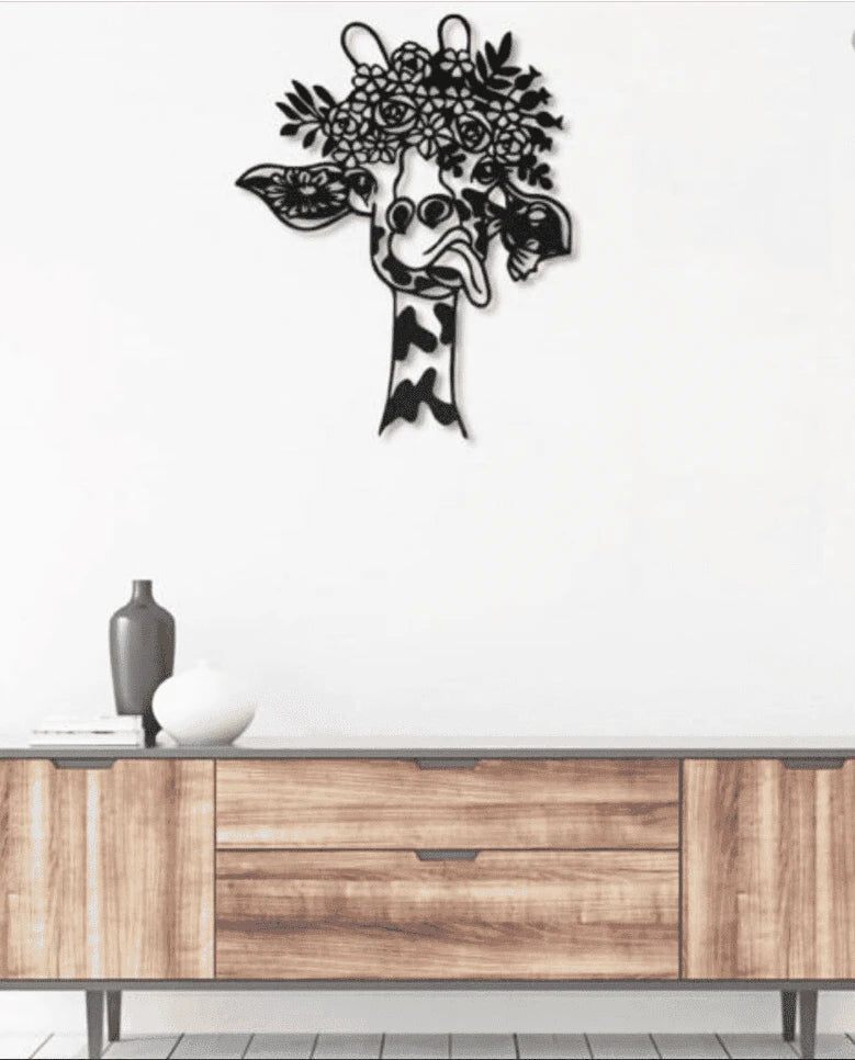 Cute Giraffe Flowers Metal House Sign - 10 inches - metal sign