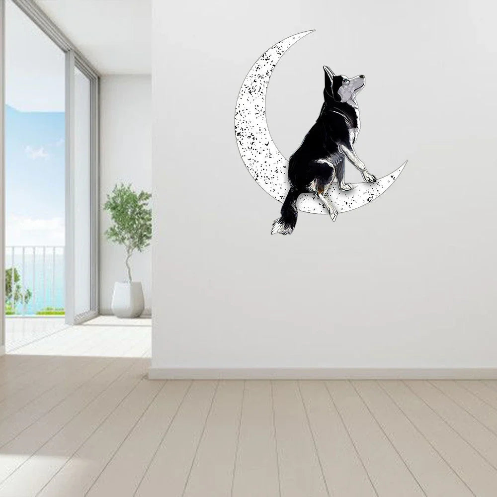 Dog Metal Sign Black Siberian Husky Sit On The Moon Gift for Dog Lover - 10 inches - metal sign