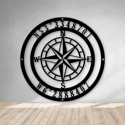 Nautical Compass Gps Coordinate Sign Cut Metal Sign Metal House Sign - 10 inches - metal sign