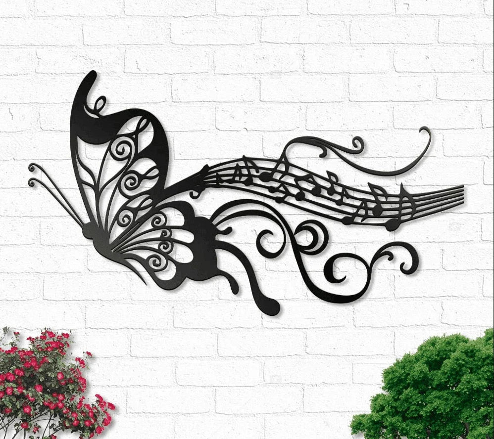 Butterfly And Melody Notes Music Metal House Sign - 10 inches - metal sign