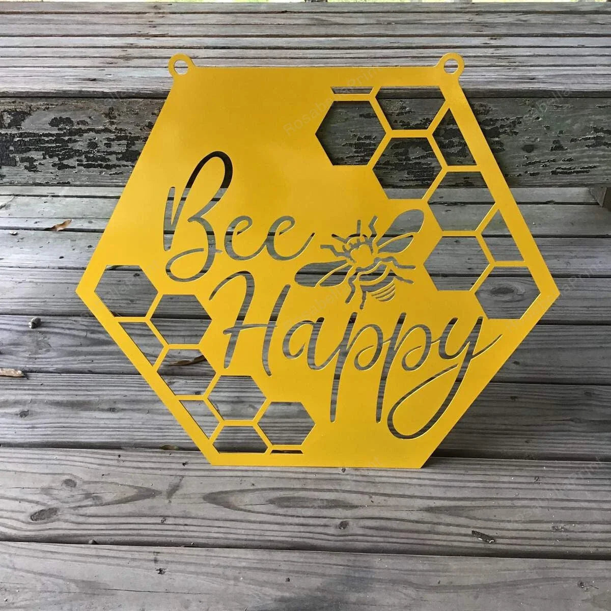Bee Happy Metal Honey Bee Sign Cut Metal Sign Metal House Sign - 10 inches - metal sign