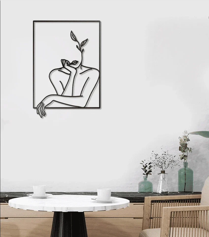Woman Face Leaf Line Art Metal House Sign - 10 inches - metal sign