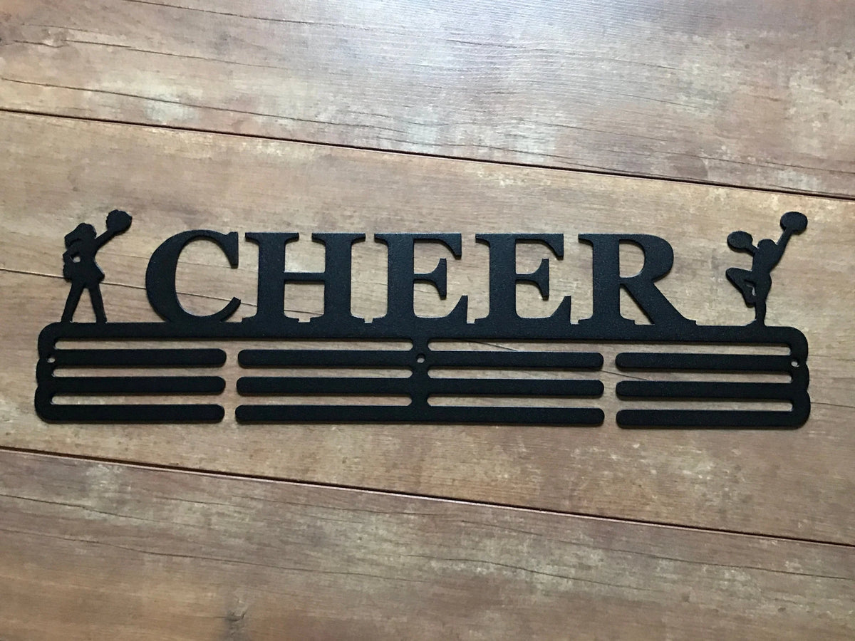 Cheer Medal Hanger Holder Display Rack 3 Rung Cut Metal Sign - 10 inches - metal sign