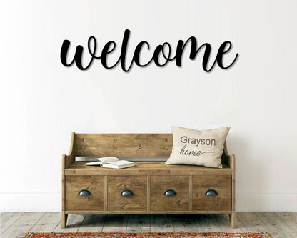 Welcome Metal Word Art Cursive Script Word Sign Rustic Metal Welcome Sign Farmhouse Decor Housewarming Word Art - 10 inches - metal sign