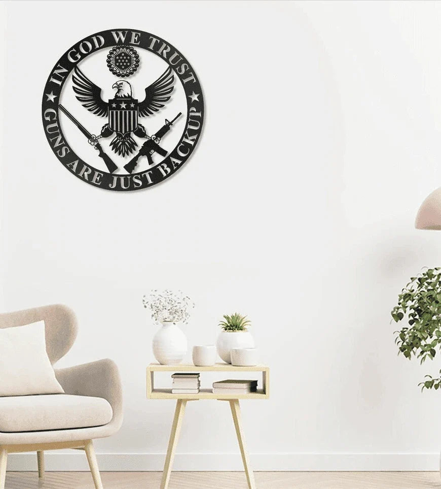 Eagle In God We Trust American Flag Metal House Sign - 10 inches - metal sign
