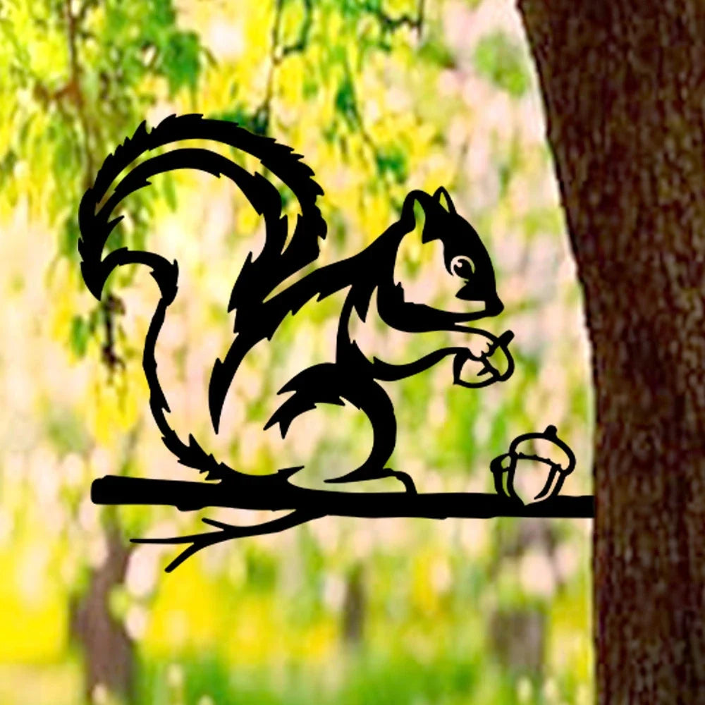 Go Nuts Squirrel Metal Art Garden Signs Cut Metal Sign Metal House Sign - 10 inches - metal sign