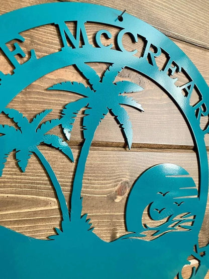 Beach Palm Trees In Sunset Metal Sign Cut Metal Sign Metal House Sign - 12 inches - metal sign