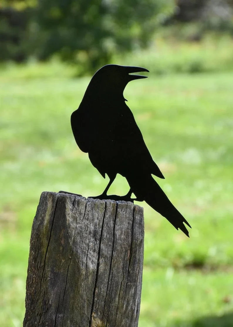 Raven Crow Metal Bird Yard Garden Art - Back View - - Great Gift - 12 inches - metal sign