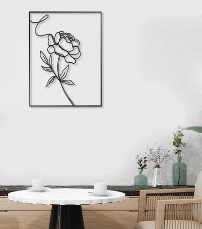 Peony Flower Line Art Metal House Sign - 12 inches - metal sign