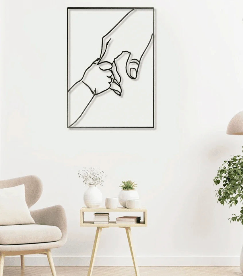 Father and Son Holding Hands Line Art Metal House Sign - 12 inches - metal sign