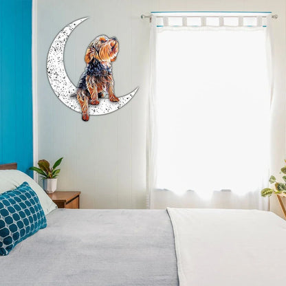 Dog Metal Sign Yorkshire Terrier Sit On The Moon Gift for Dog Lover - 12 inches - metal sign