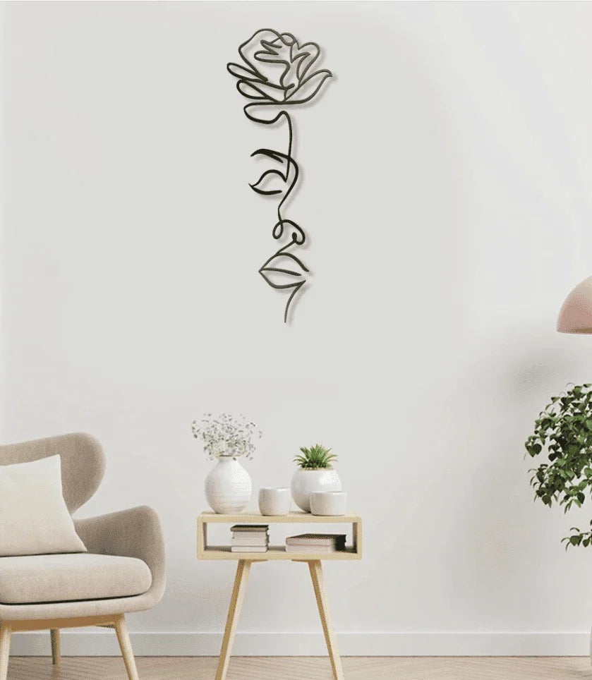 Rose Face Line Art Metal House Sign - 12 inches - metal sign