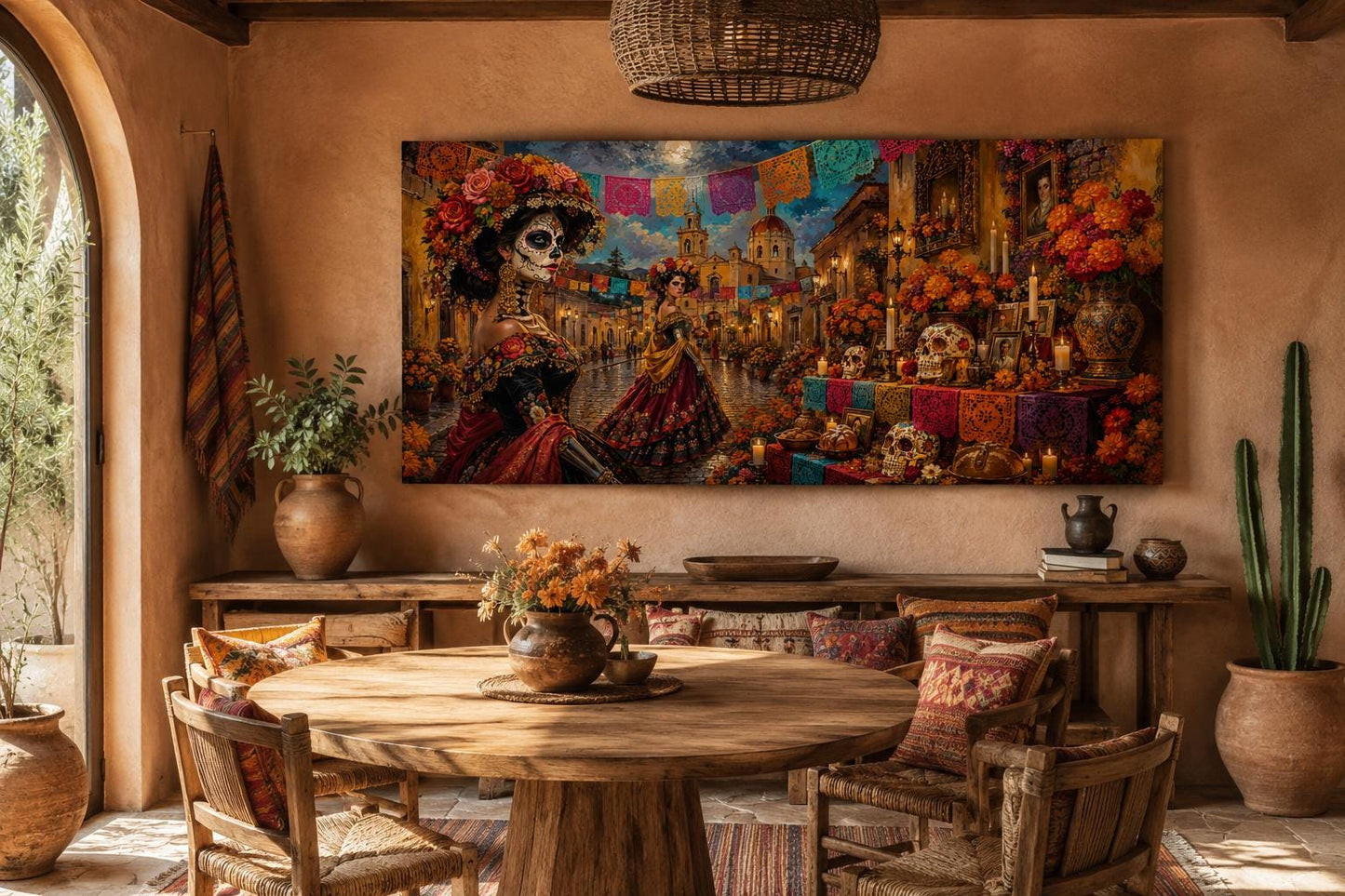 Day of the Dead Painting - Catrina Wall Art Canvas Print | Vibrant Mexican Folk Decor