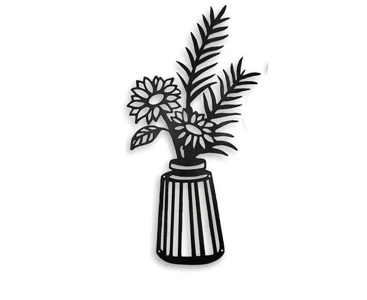 Metal Flowers Wall Decor Metal Wall Sculpture for Patio Balcony Black Metal Wall Decor Art for Living Room Bathroom Bedroom Dining Room - 14 inches - metal sign