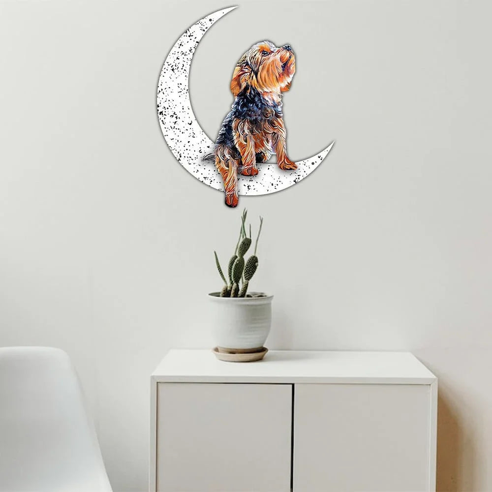 Dog Metal Sign Yorkshire Terrier Sit On The Moon Gift for Dog Lover - 14 inches - metal sign