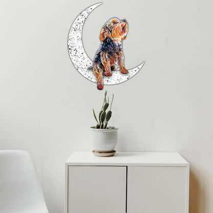 Dog Metal Sign Yorkshire Terrier Sit On The Moon Gift for Dog Lover - 14 inches - metal sign