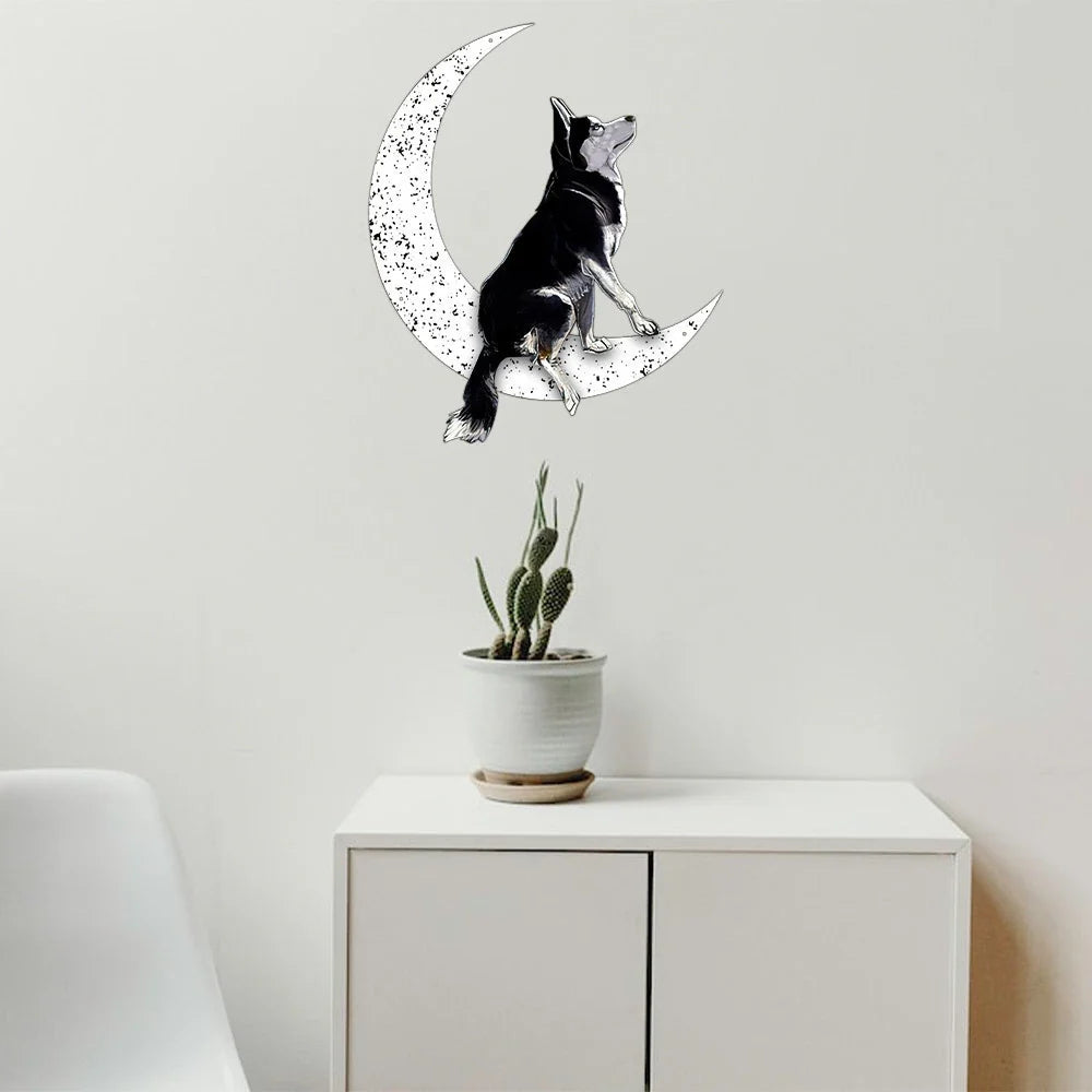 Dog Metal Sign Black Siberian Husky Sit On The Moon Gift for Dog Lover - 14 inches - metal sign