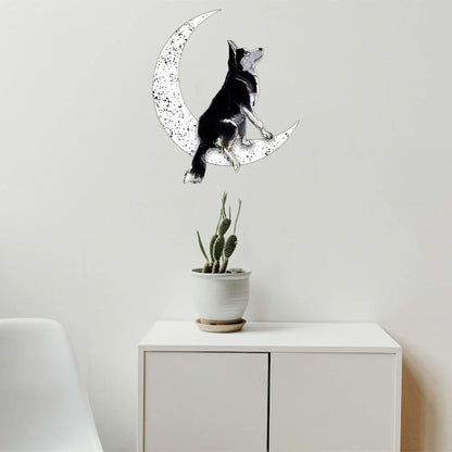 Dog Metal Sign Black Siberian Husky Sit On The Moon Gift for Dog Lover - 14 inches - metal sign