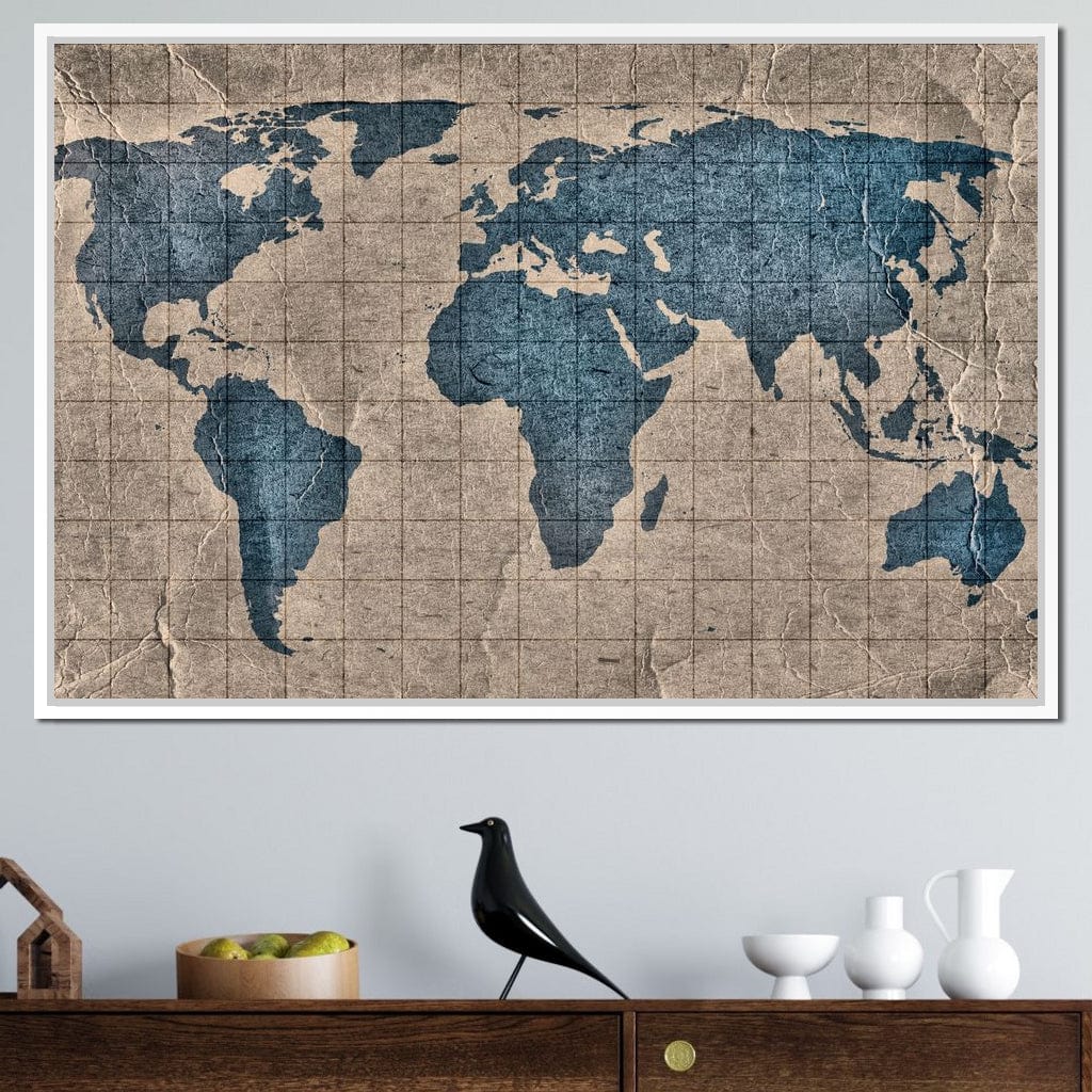 Blue Lands World Map Canvas Wall Art