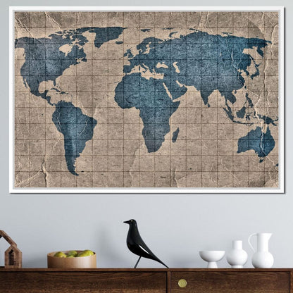 Blue Lands World Map Canvas Wall Art