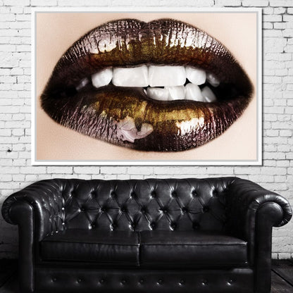 Black & Gold Lips Canvas Wall Art