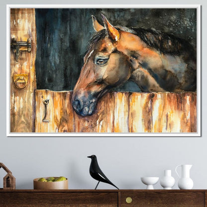 Horse in the Stable Canvas Wall Art