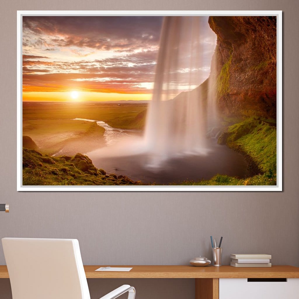 Sunset over Seljalandsfoss Waterfall Canvas Wall Art