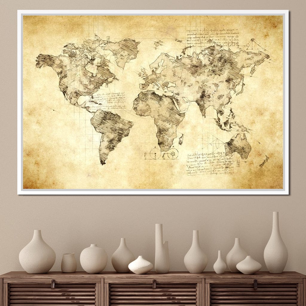 World Map Da Vinci - Mateo Canvas Wall Art