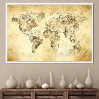 World Map Da Vinci - Mateo Canvas Wall Art