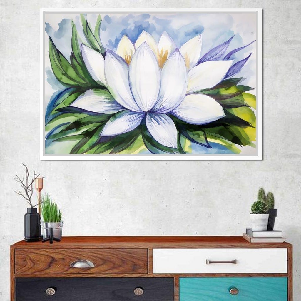 White Lotus Flower Canvas Wall Art