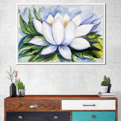 White Lotus Flower Canvas Wall Art