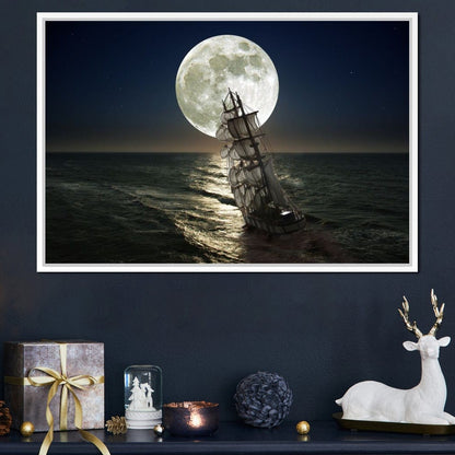 Sailing Under the Giant Moon Canvas Wall Art