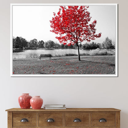 Calm View By The Red Tree Canvas Wall Art