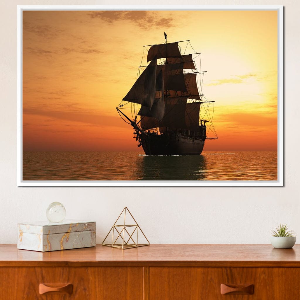 Old Ship At Sea Canvas Wall Art