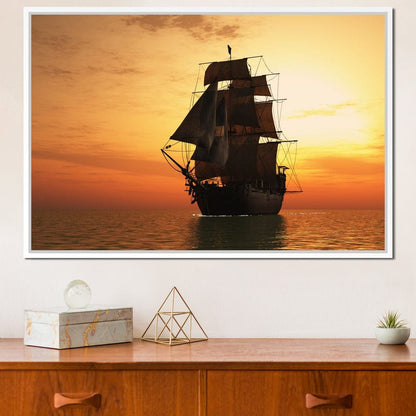 Old Ship At Sea Canvas Wall Art