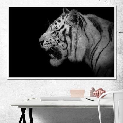 Black and White Tiger Profile Canvas Wall Art