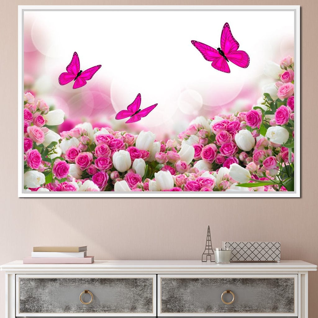 Pink Roses & Butterflies Canvas Wall Art