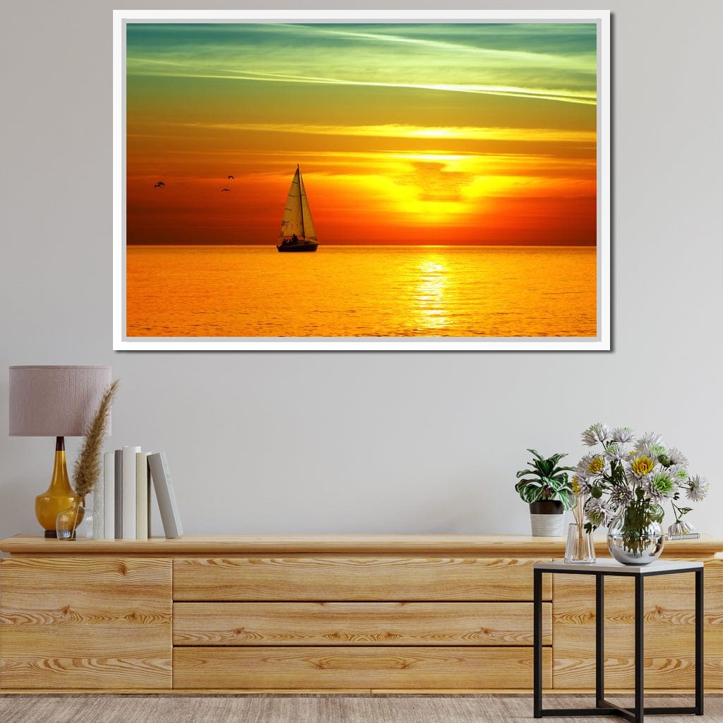 Sailing Boat Sunset Canvas Wall Art
