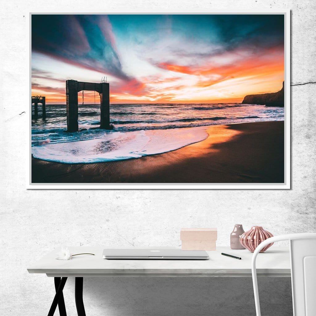 Beach Sunset Old Pier Canvas Wall Art