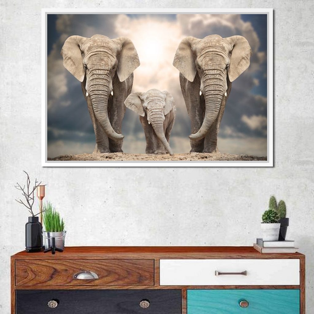 Elephant Family Under the Sun Canvas Wall Art