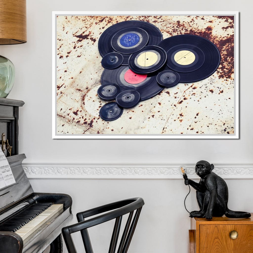 Heart Shaped Vinyl Records Canvas Wall Art