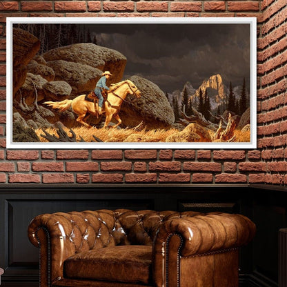 Cowboy In The Rockies Canvas Wall Art