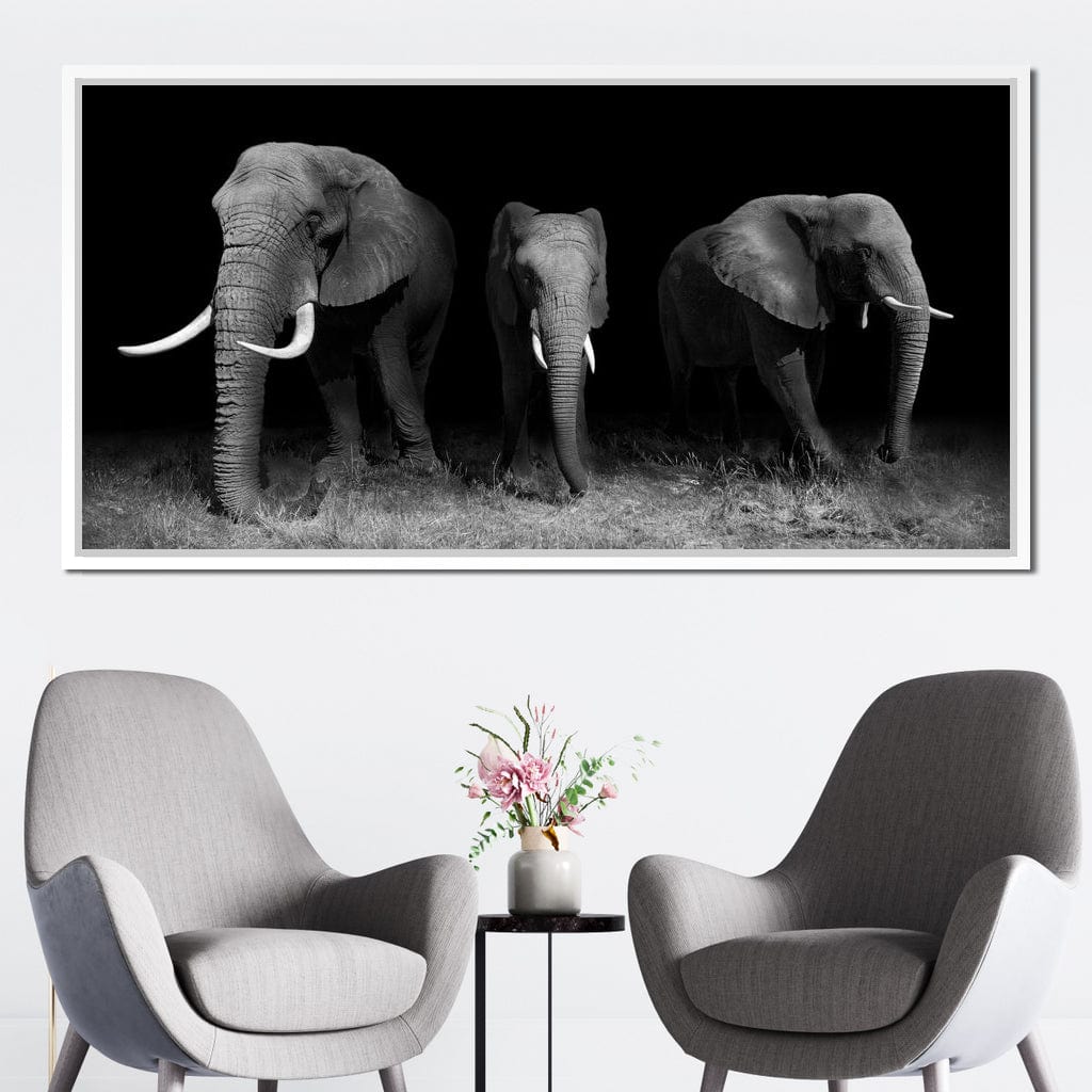 Black and White Elephants Canvas Wall Art